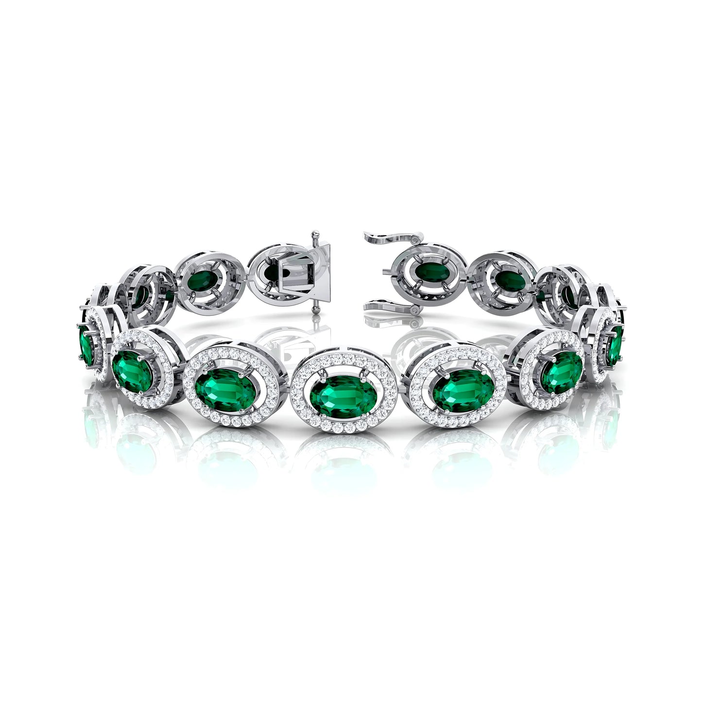 14k Solid Gold Oval Cut Emerald and Round Diamond Tennis Bracelet Fine Jewelry 2025 Beautiful Cluster Tennis Bracelets for Women