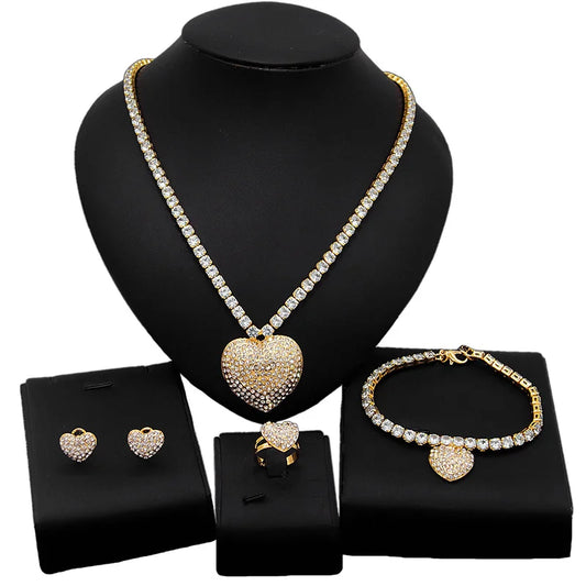 Zhuerrui Crystal Big Love 18k Gold Plating Wedding Jewelry Sets I Love You Hug and Kiss Heart of the Eternal Jewelry Set X0069