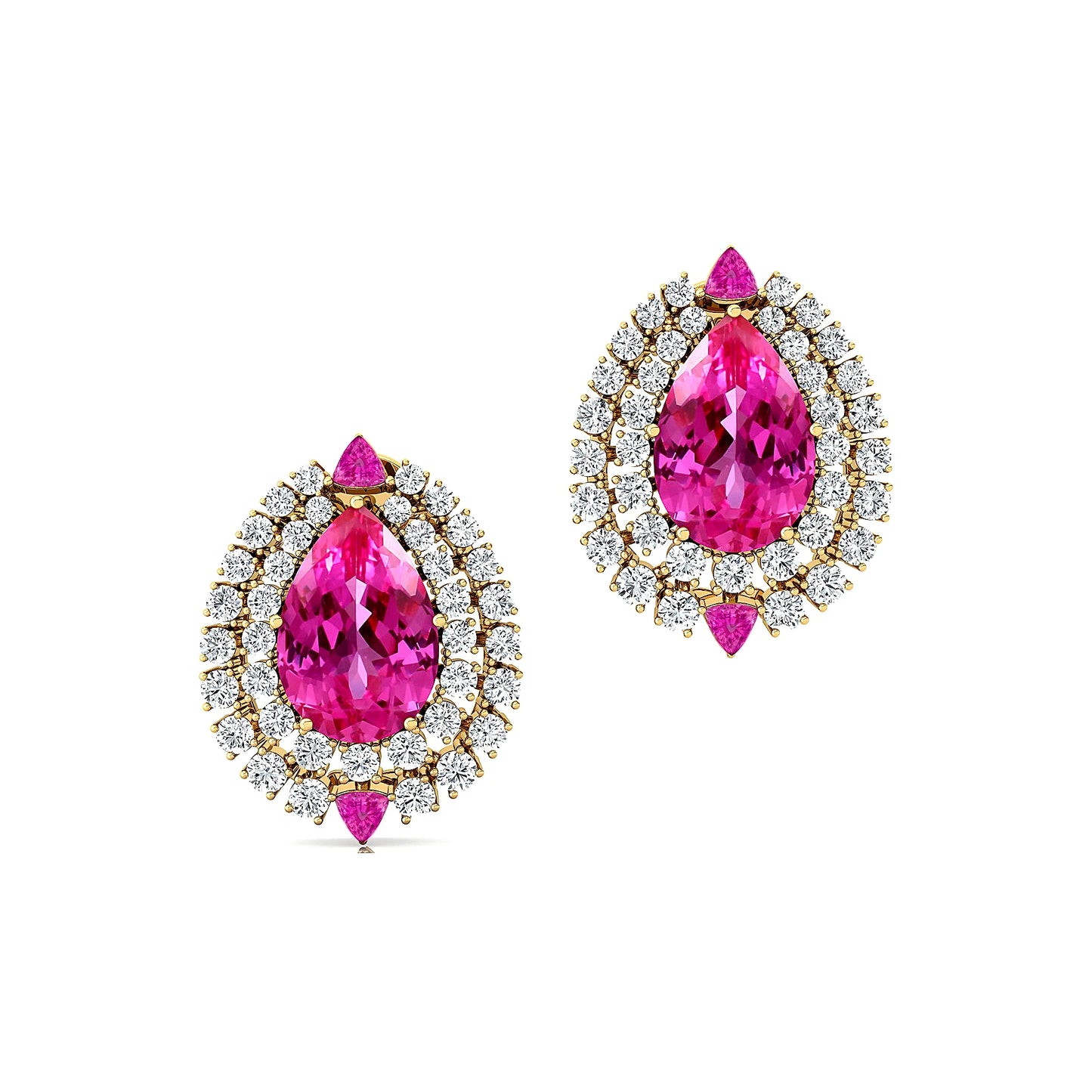 Solid 18k Rose Gold Cute Ear Studs Lab Grown Pink Sapphire Diamonds Halo Stud Earrings for Party Wedding Gifts Handmade Jewelry