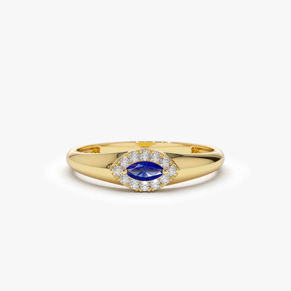 Natural Marquise Shape Sapphire Prong Setting Romantic Wedding Party 14K Gold Ring with Precious Gemstone