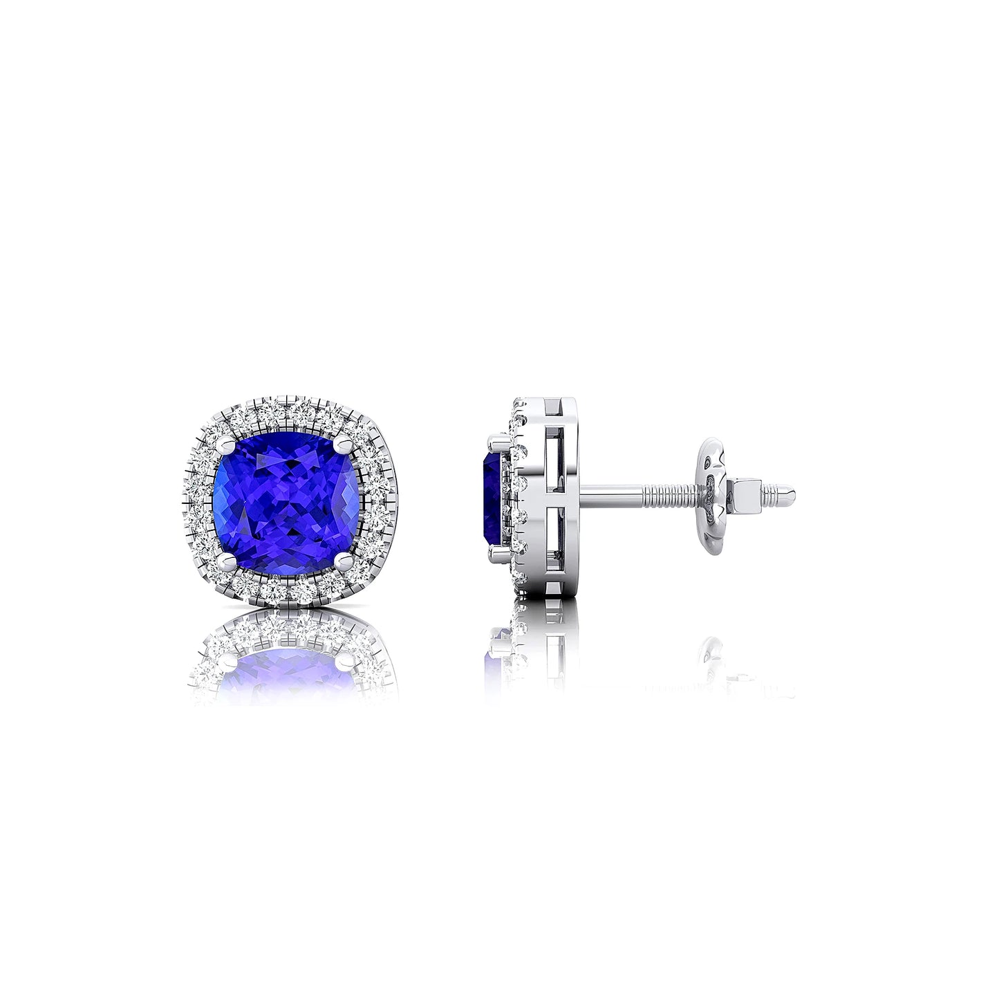18k Solid Gold Cute Natural Tanzanite Gemstone Real Diamonds Luxurious Birthstone Halo Studs Earrings For Wedding Gift For Her