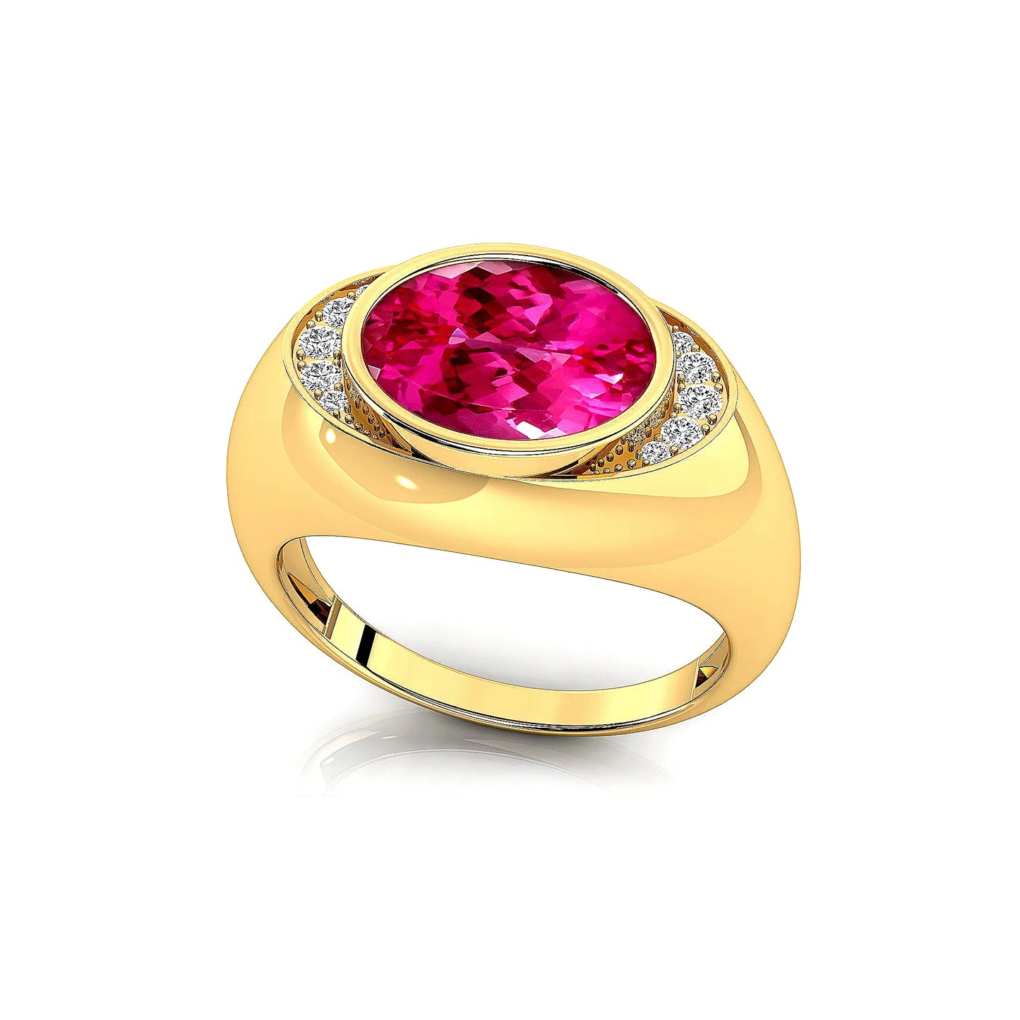 14k Pure Gold Lab Grown Pink Sapphire Oval Cut Gemstone and Real Diamonds Ring OEM Fine Jewelry Classic Wedding Style Ring Gift