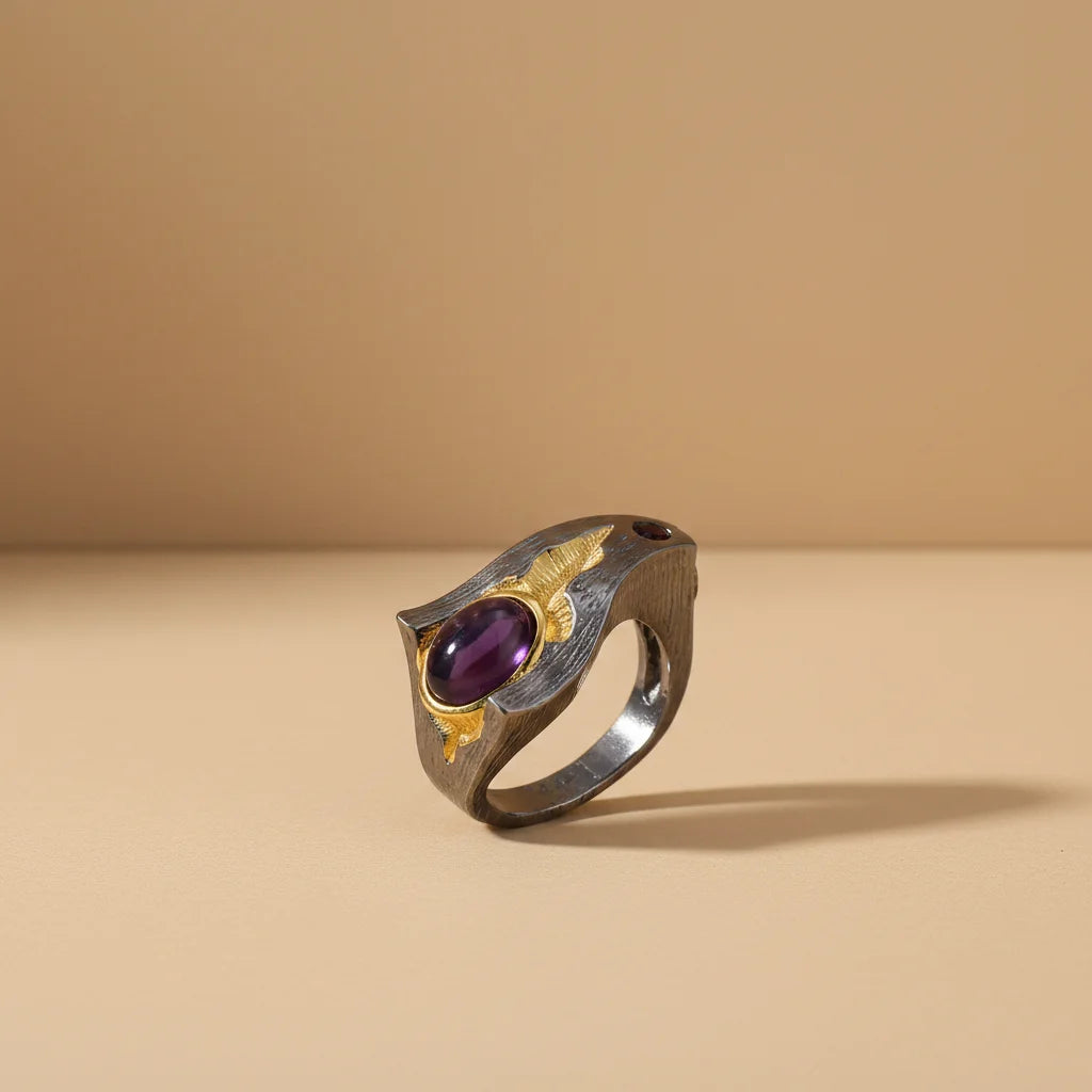 Fashionable Handmade Amethyst Gold Plated Enamel 925 Sterling Silver Jewelry Rings for Anniversary
