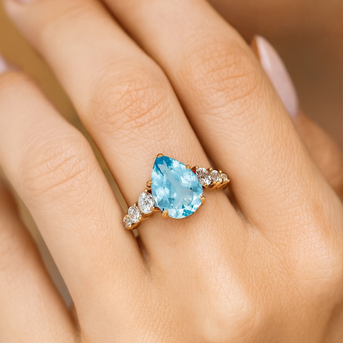 Trending 14k Solid Gold Natural Aquamarine Gemstone Genuine IGI Certified Diamonds Ring Flawless Luxury Women Wedding Party Ring
