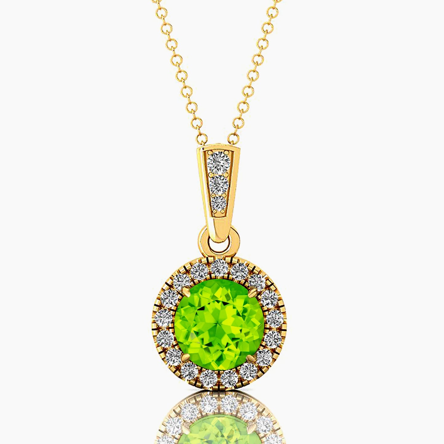 Natural Peridot Charm's Pendant in 14k Gold With Natural IGI Certified Diamond Handmade Round Peridot Charm's Pendant Necklaces