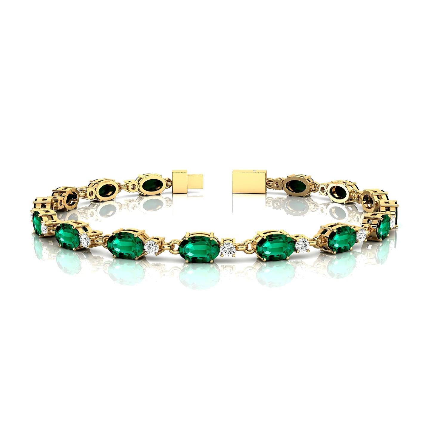 Elegant Luxurious 14k Pure Gold Dazzling Green Emerald Tennis Bracelet 2025 Trendy Design Oval Emerald & Diamond Tennis Bracelet