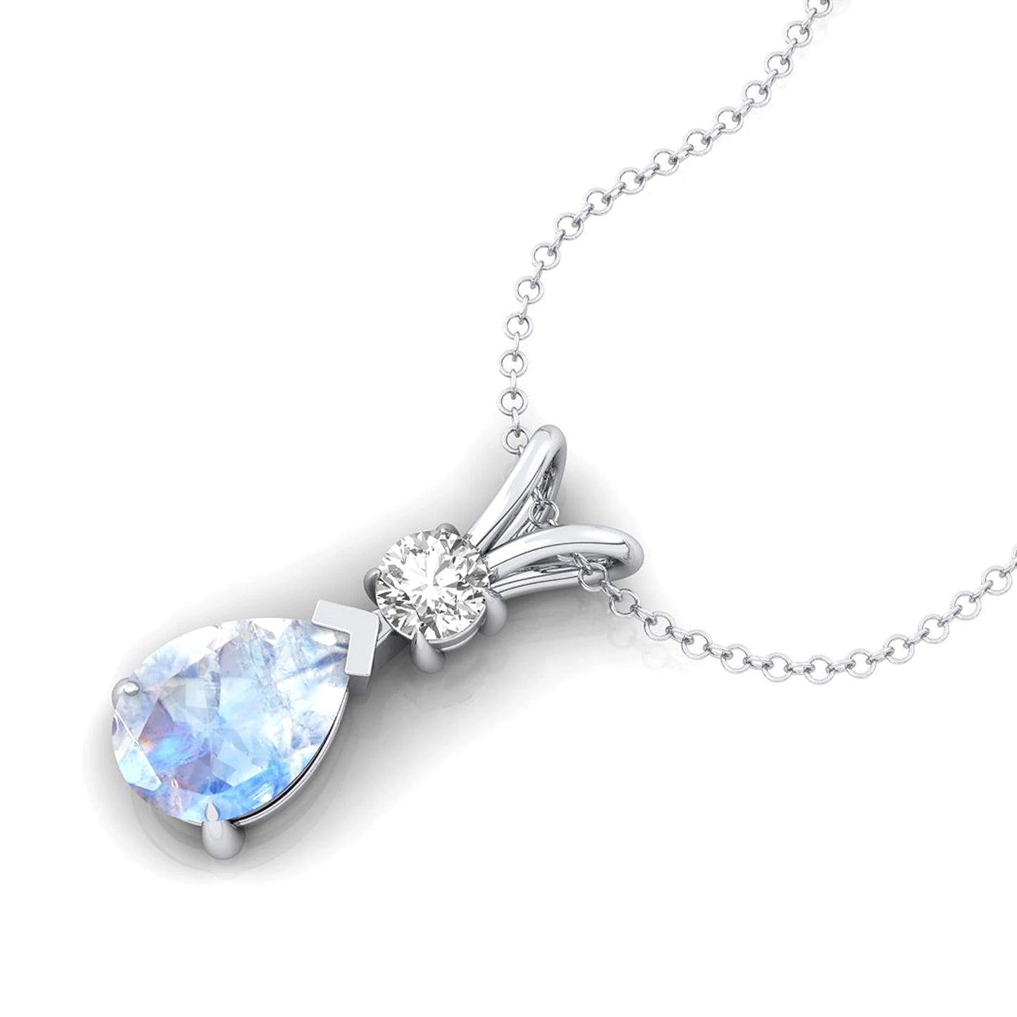 Pear Shape Rainbow Moonstone & Real Diamond Teardrop Shape Pendant 14k Gold Pendant Prong Set Pendant Jewelry Wholesale