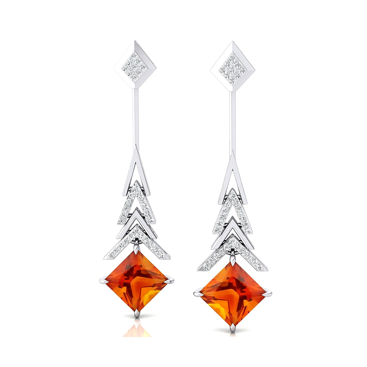18k Solid Gold Natural Citrine & Real Diamonds Drop Earrings Rhodium Plated Cute Style Wedding Anniversary Gift for Women