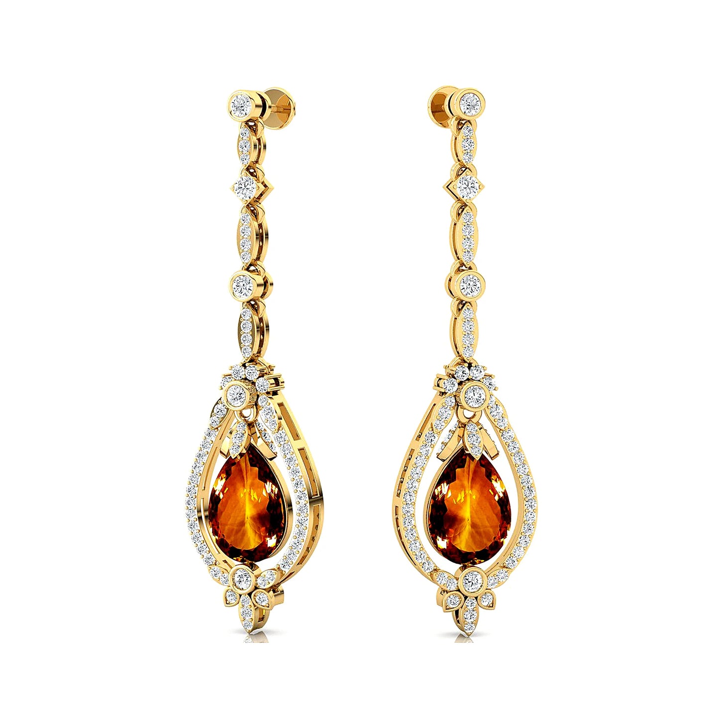 18k Gold Natural Citrine Gemstone Real Diamond Dangle Drop Earrings 14K Solid Gold Rhodium Plated Certified Cute Design Weddings