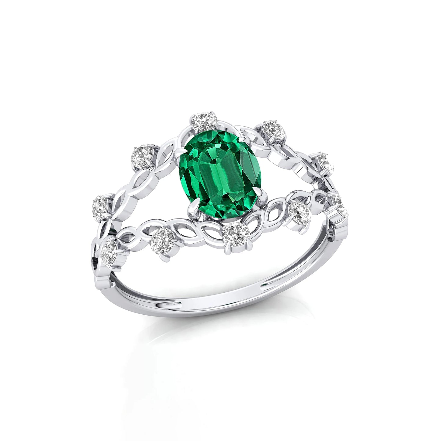 Lab Grown Oval Emerald Gemstone & Real Diamond Ring 14K Yellow Gold Classic Engagement Jewelry Birthday Gift Her Wholesale OEM