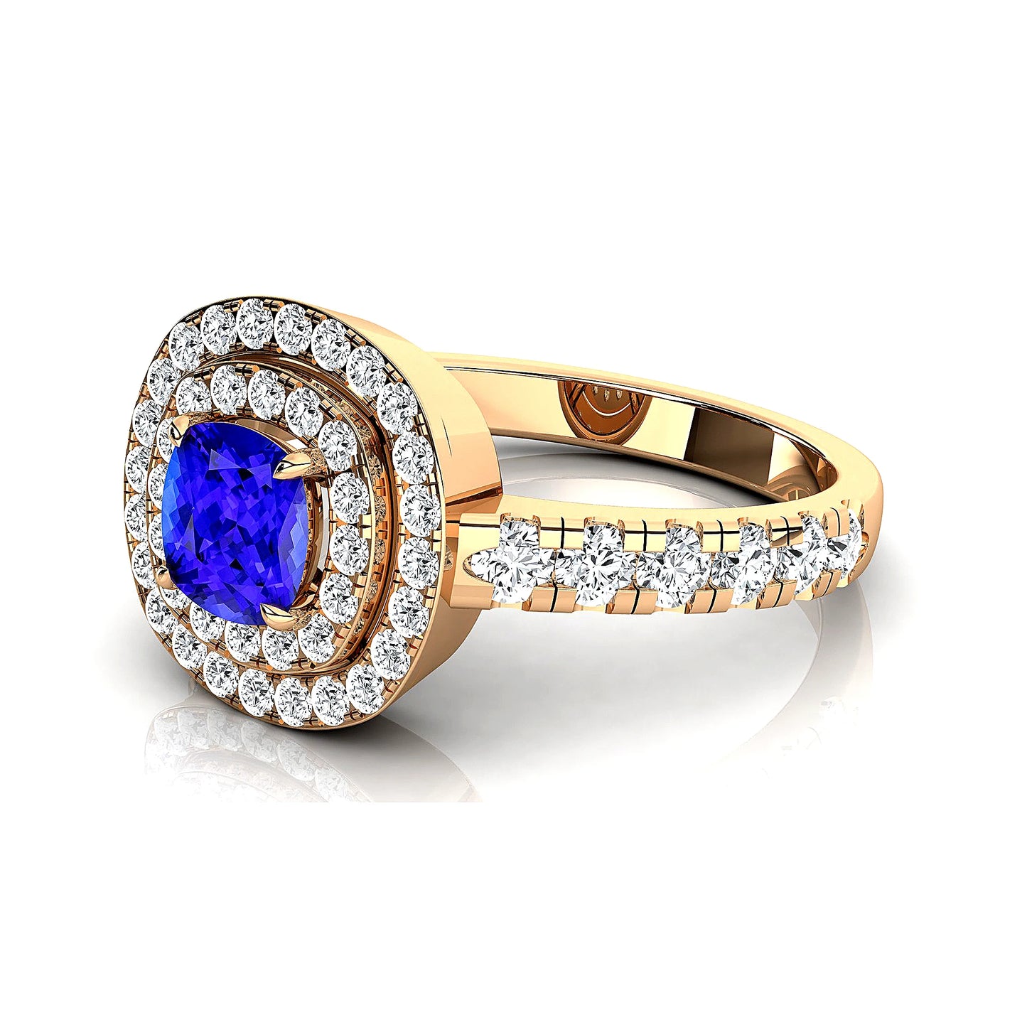 100% Natural Tanzanite Gemstone Halo Solitaire Ring 18K Solid Gold Rhodium Plated Certified Wedding Cushion Cut Wedding Rings