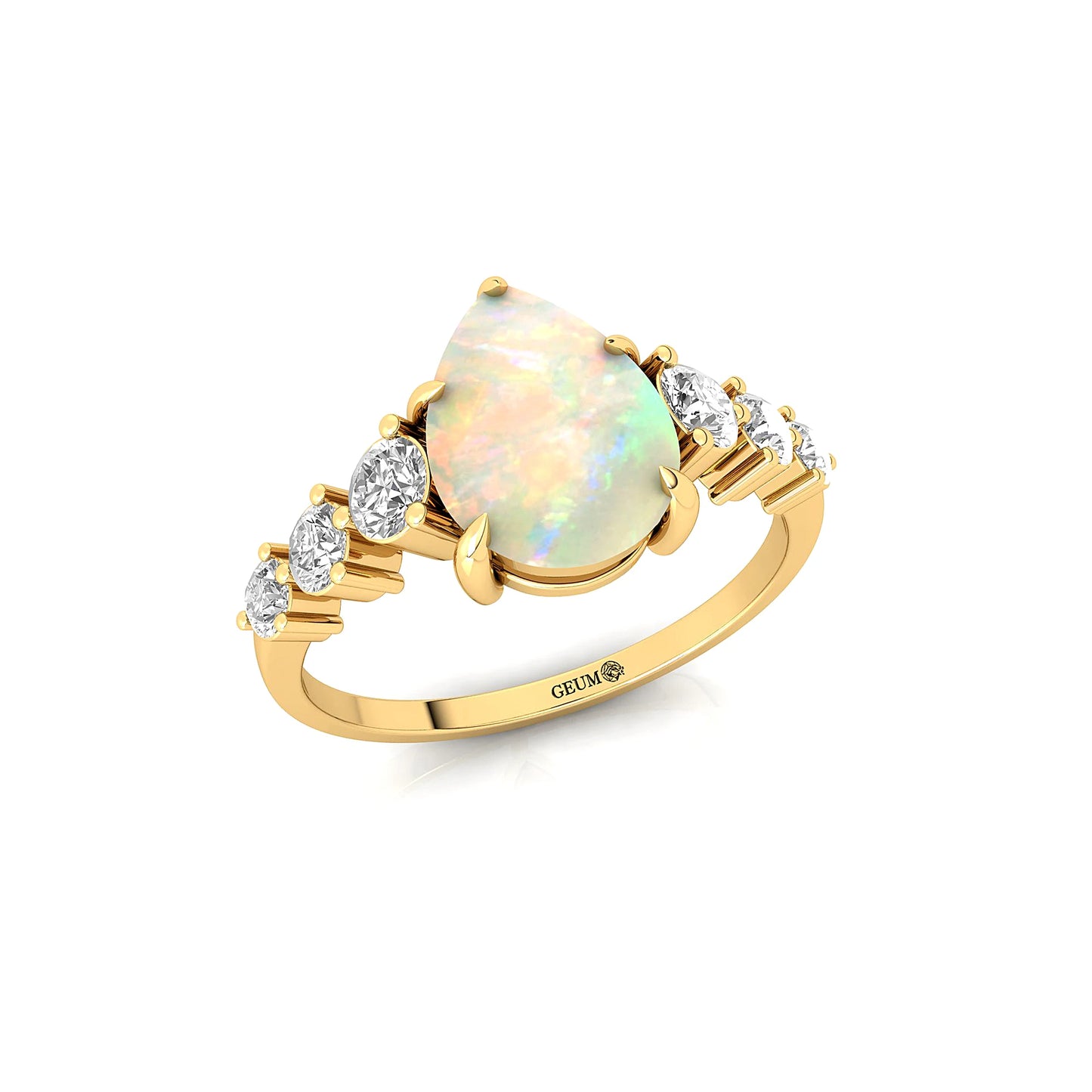 18k Solid Gold Engagement Gift Natural Ethiopian Opal Gemstone Real Diamond Classic Pave Setting Rings Luxurious Bridal Jewelry