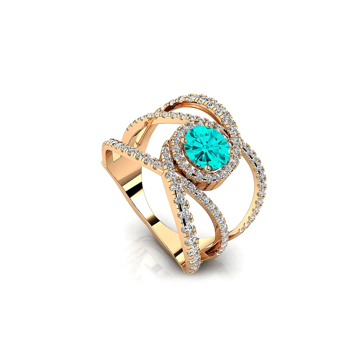 Lab Paraiba Tourmaline Solid Gold Fine Jewelry Women's Rings Natural Diamonds Rhodium Plated Wedding Engagement Birthstone