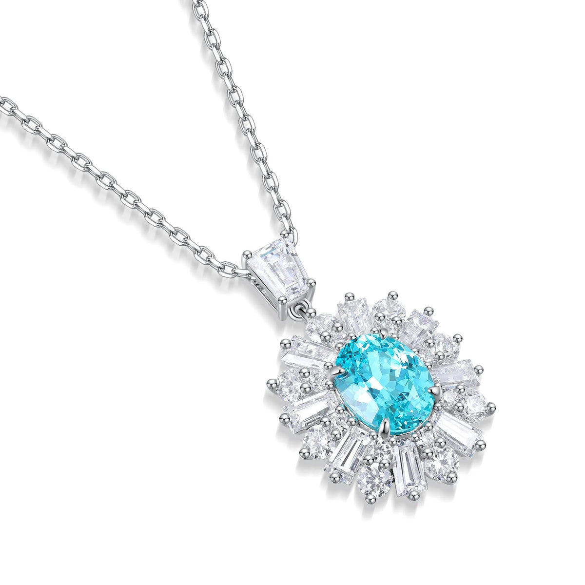 Gemfiori Zhanhao Jewelry Paraiba Jewelry Set Paraiba Lab Grown 925 Silver Ring Necklace Earring Oval Cut Eye Clean Gift Custom