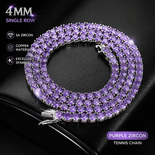 REBEL ODM Copper Tennis Bracelet 4mm Round Purple CZ Zircon Single Row Chain Luxury Fashion for Men Women Boutique Stores