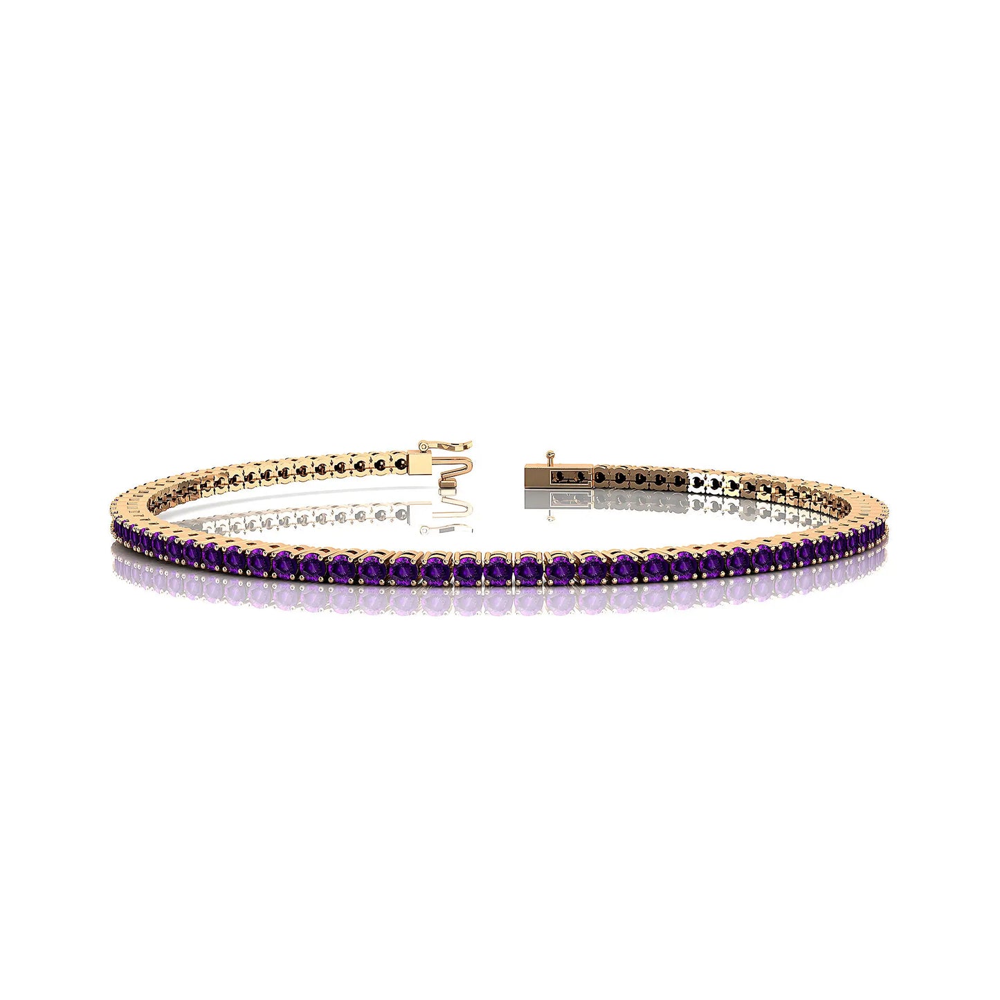 14Kt Pure Gold Natural Purple Amethyst Classic Tennis Chain Bracelet Luxury Fine Jewelry Gift for Party Occasions Unisex