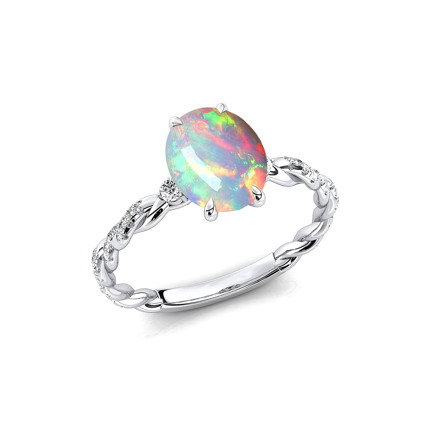 18k Solid Gold Rhodium Plated Ring Natural Ethiopian Opal & Real Diamond Birthstone Engagement Rings Valentine's Day Gift OEM