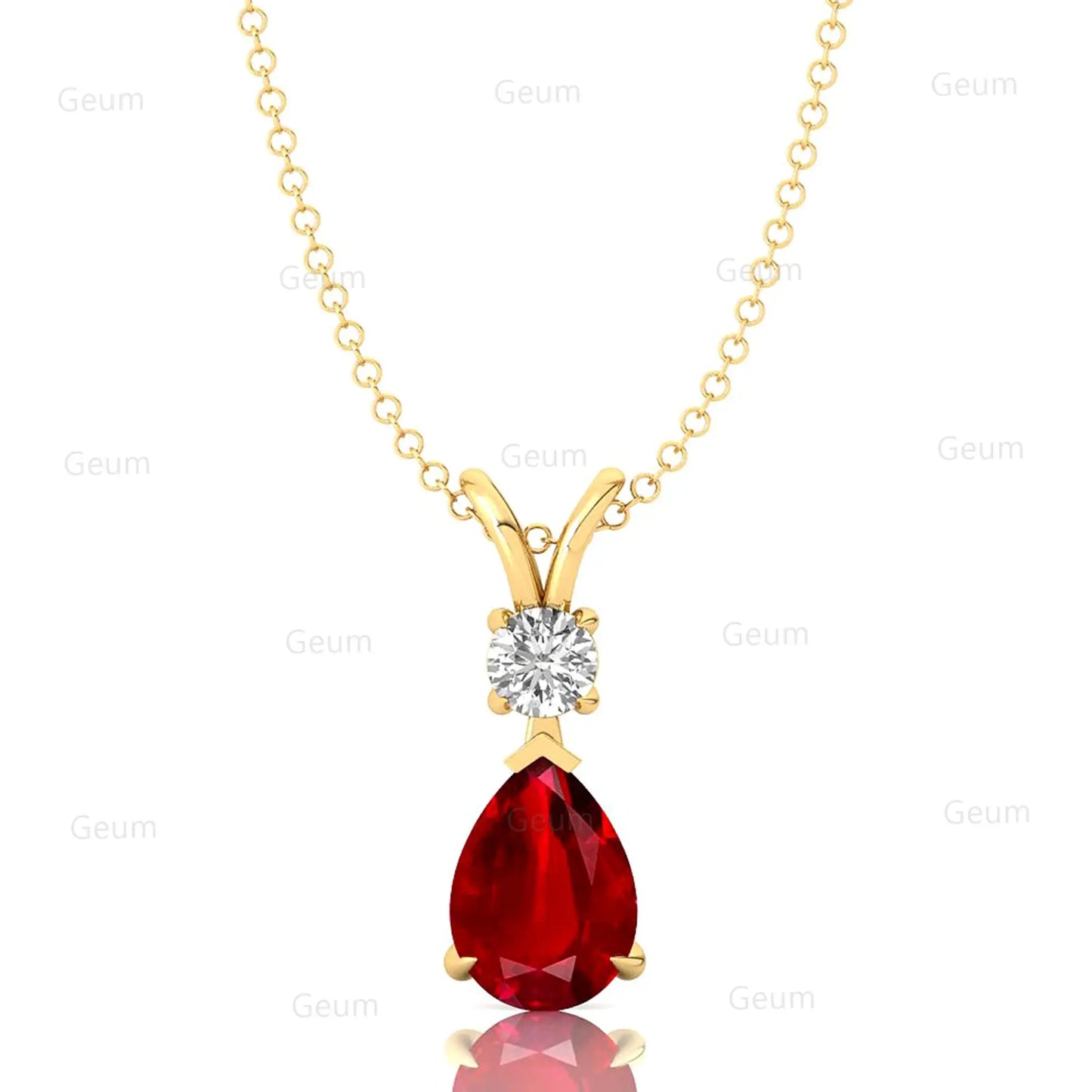 Pear Cut Lab Grown Red Ruby Gemstone Pendant With IGI Certified Diamond 14K Solid Gold Pendant Necklace Wedding Gift For Her