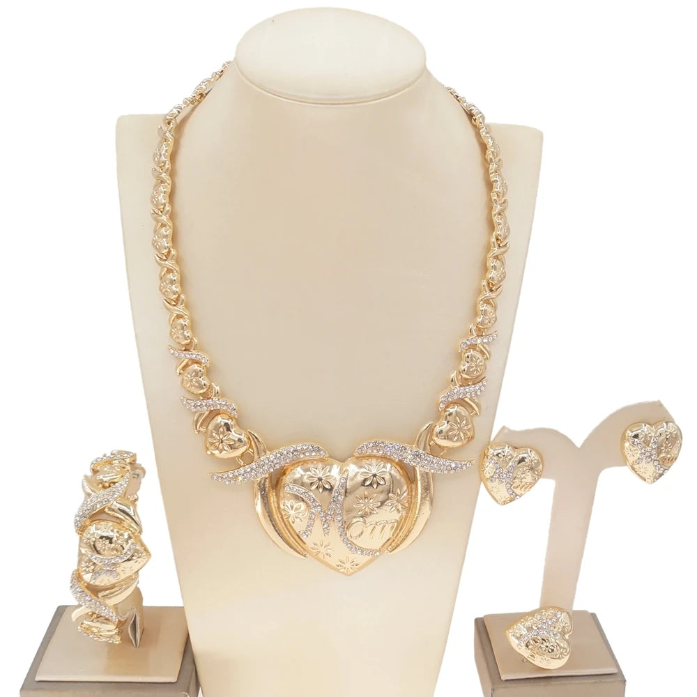 Zhuerrui Very Big Heart Mom Xoxo I Love You Jewelry Sets Bridal Women Party Luxury Gold Color Jewelry Sets Mother's Gift Z0051