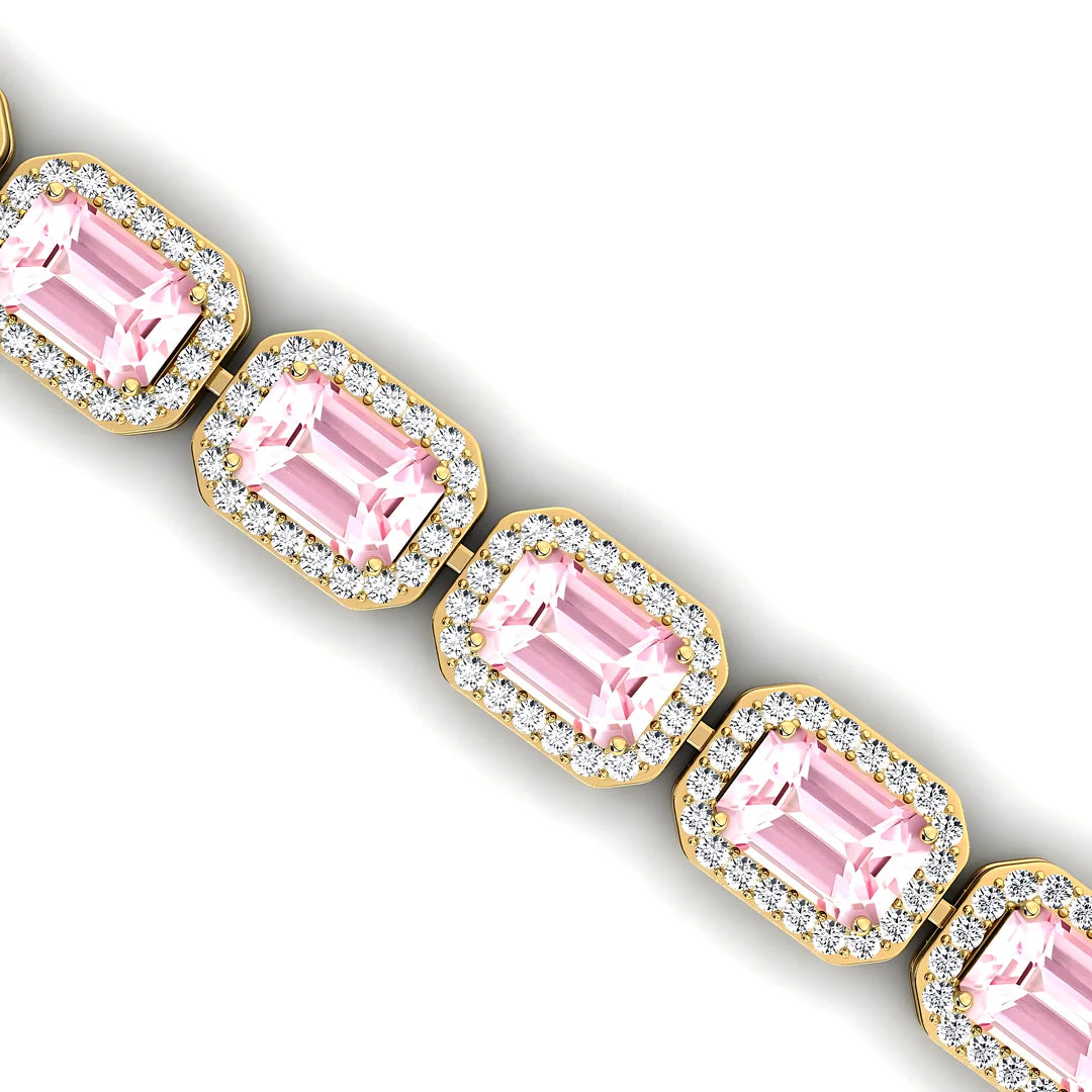 Real 10K 14K 18K Pure Gold Real Diamond & Pink Morganite Tennis Bracelet for Women Elegant 2025 Bridal Engagement Fine Jewelry