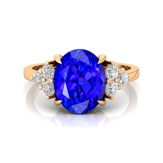 New Arrival Classic Minimalist Oval Shaped Natural Tanzanite Gemstone Real Diamond Halo Solitaire Wedding Rings 14k Solid Gold