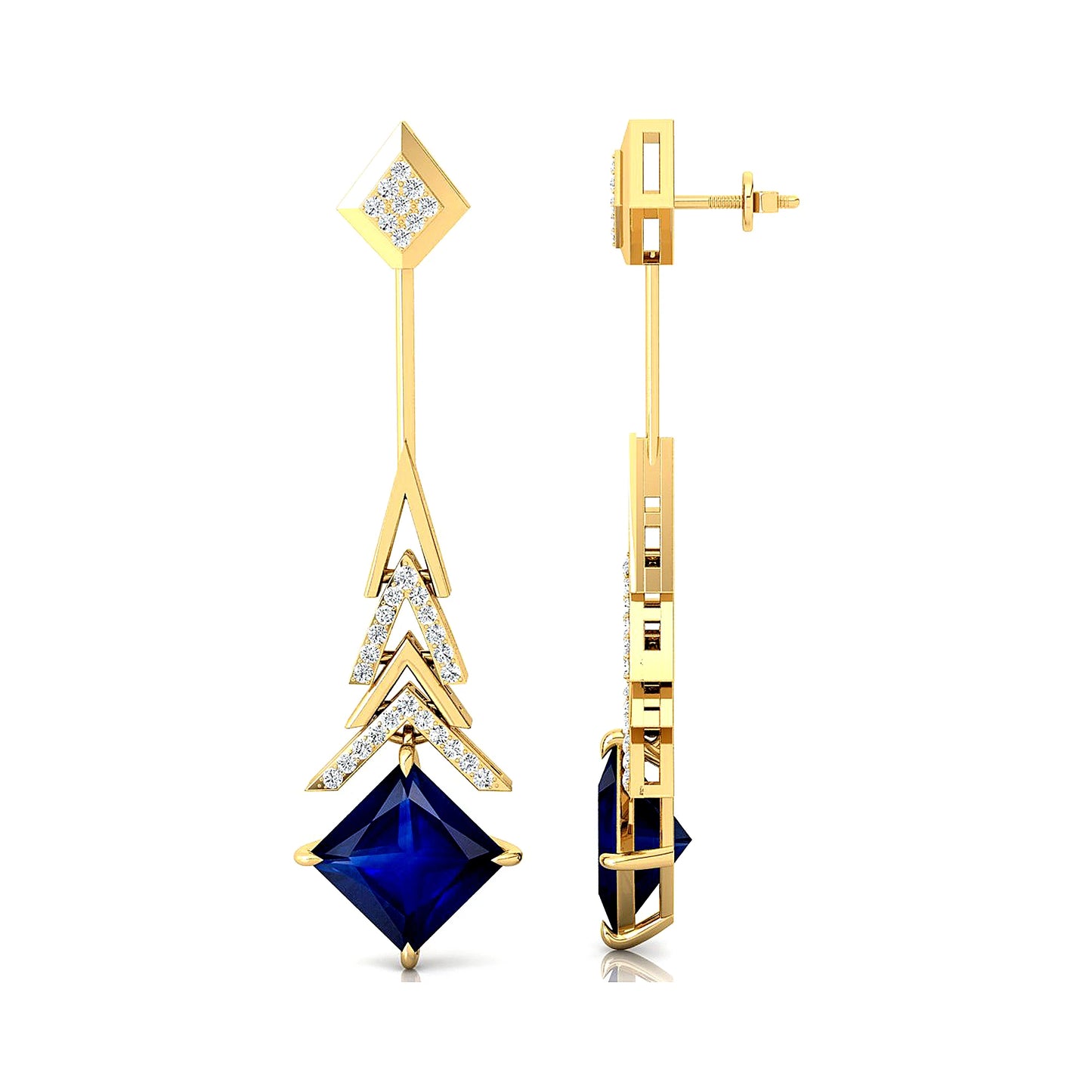 Trending Lab Grown Blue Sapphire Diamond Drop Earrings 18K Fine White Gold Rhodium Plated Wedding Gemstone Fashion Jewelry