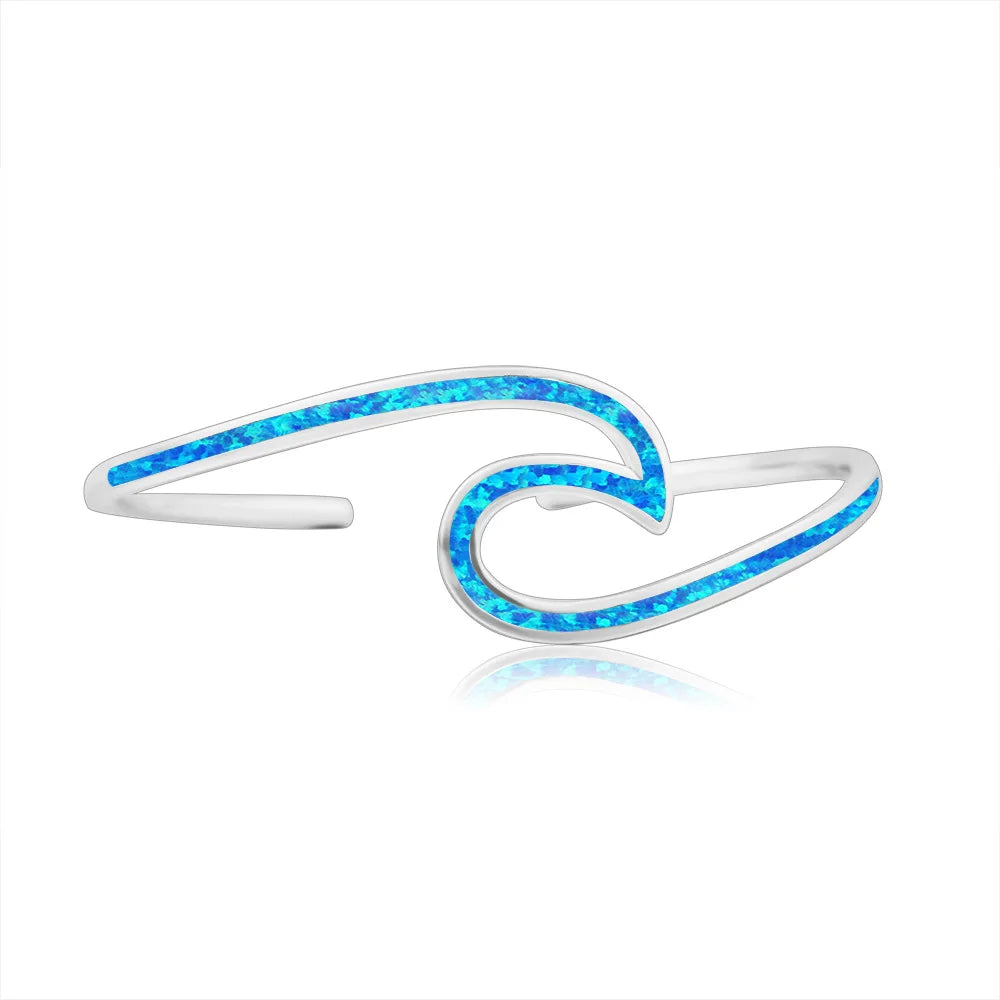 TikTok INS Romantic Emerald Cut Opal Hawaii Water Drop Surfing Ripple Cuff Bracelet Jewelry Wholesale Inlaid Opal Unisex Gift