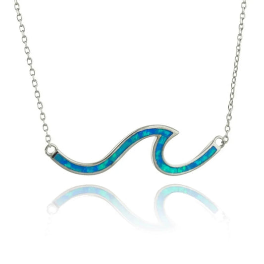 Religious Style Silver Plated Star Shape Opal Wave Necklace Water Ripple Pendant Link Women's Jewelry Accessories Wholesale