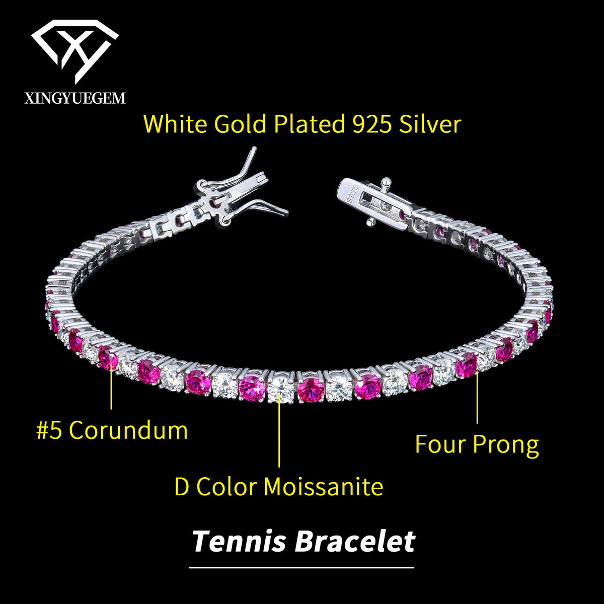 Women Fine Jewelry Multi Color Tennis Bracelet Lab Grown Gemstone Rhodium Plated Classic 3mm 4mm 925 Sterling Silver