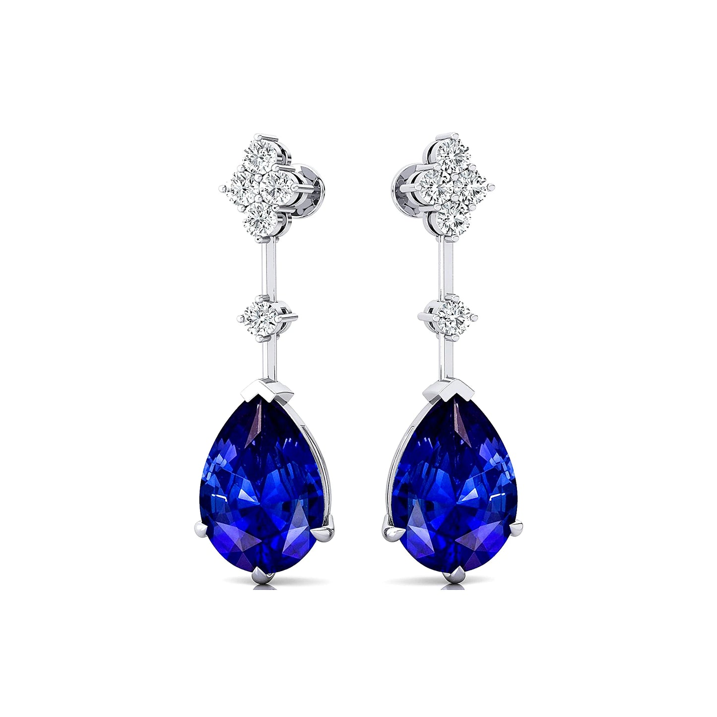 Stylish Elegant Minimalist Cute Lab Grown Blue Sapphire Gemstone Earrings With Real Diamonds 18K Solid Gold Adorned Diamonds