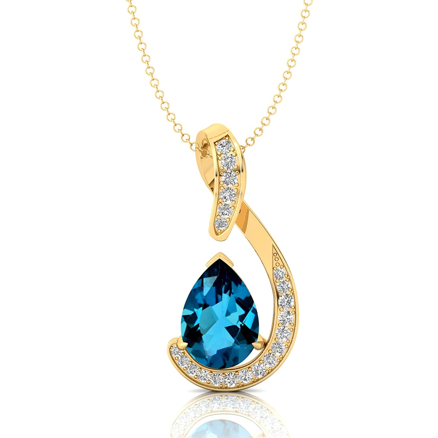 Natural London Blue Topaz Gemstone 18Kt Yellow Gold Charm's Pendant Necklace Real Diamonds Cute Rhodium Plated Fine Jewelry