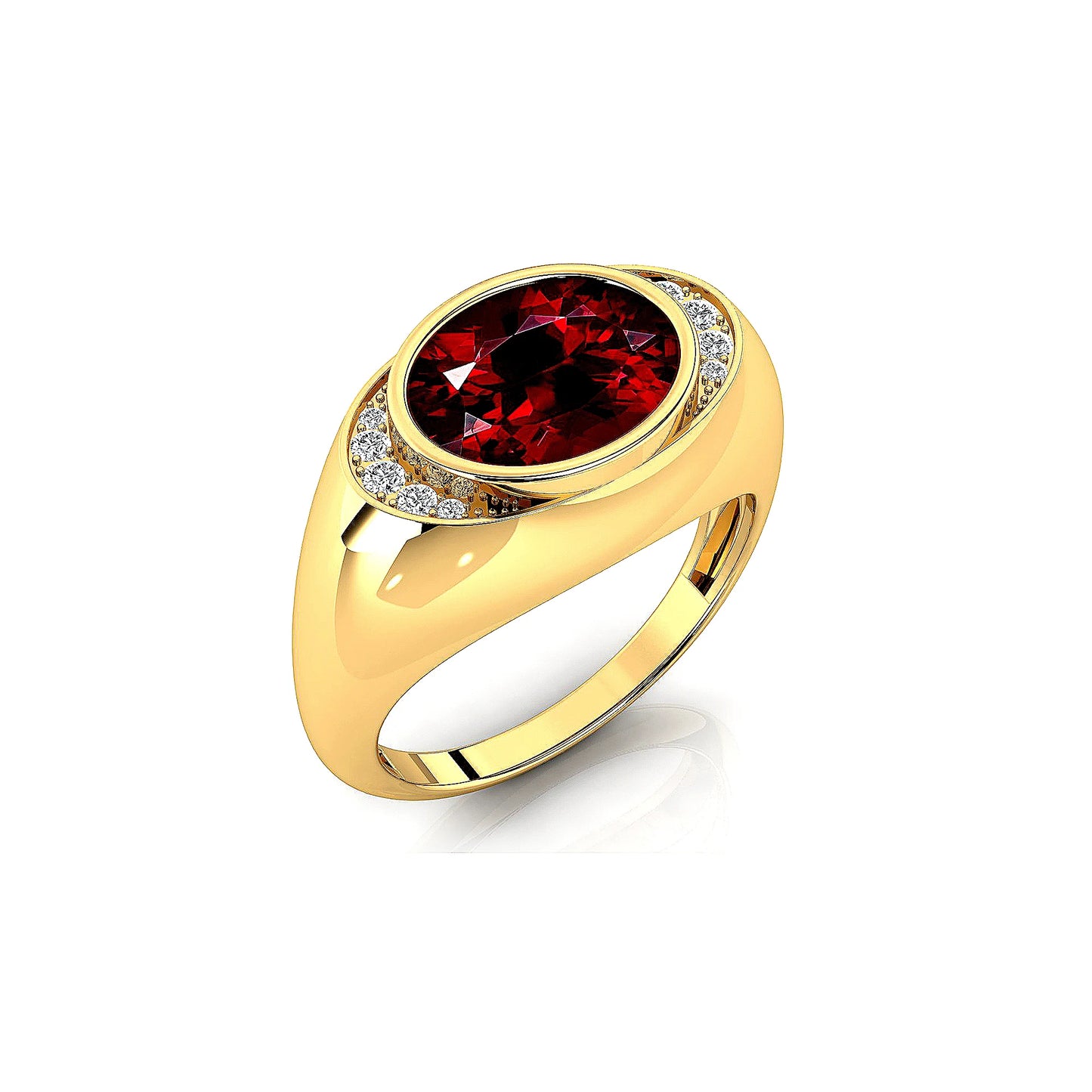 Oval Cut Natural Garnet Gemstone Ring With Real Diamonds Anniversary Gift 18k Solid Gold Rhodium Plated Fine Jewelry For Party