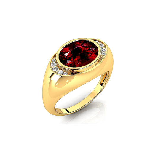 Oval Cut Natural Garnet Gemstone Ring With Real Diamonds Anniversary Gift 18k Solid Gold Rhodium Plated Fine Jewelry For Party