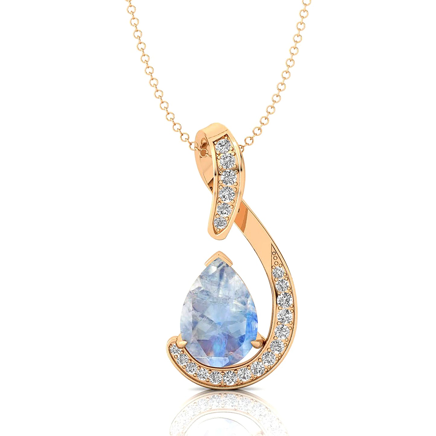 Pear Cut Natural Rainbow Moonstone Tear Drop Charm's Pendant Necklaces With Diamonds Anniversary Gift For Her 18k Solid Pendant