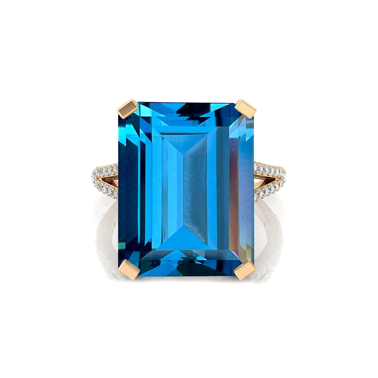 Wholesale 14kt Solid Gold Fine Classic Bridal Rings Natural Swiss Blue Topaz Gemstone Real Diamonds Halo Solitaire Wedding Party
