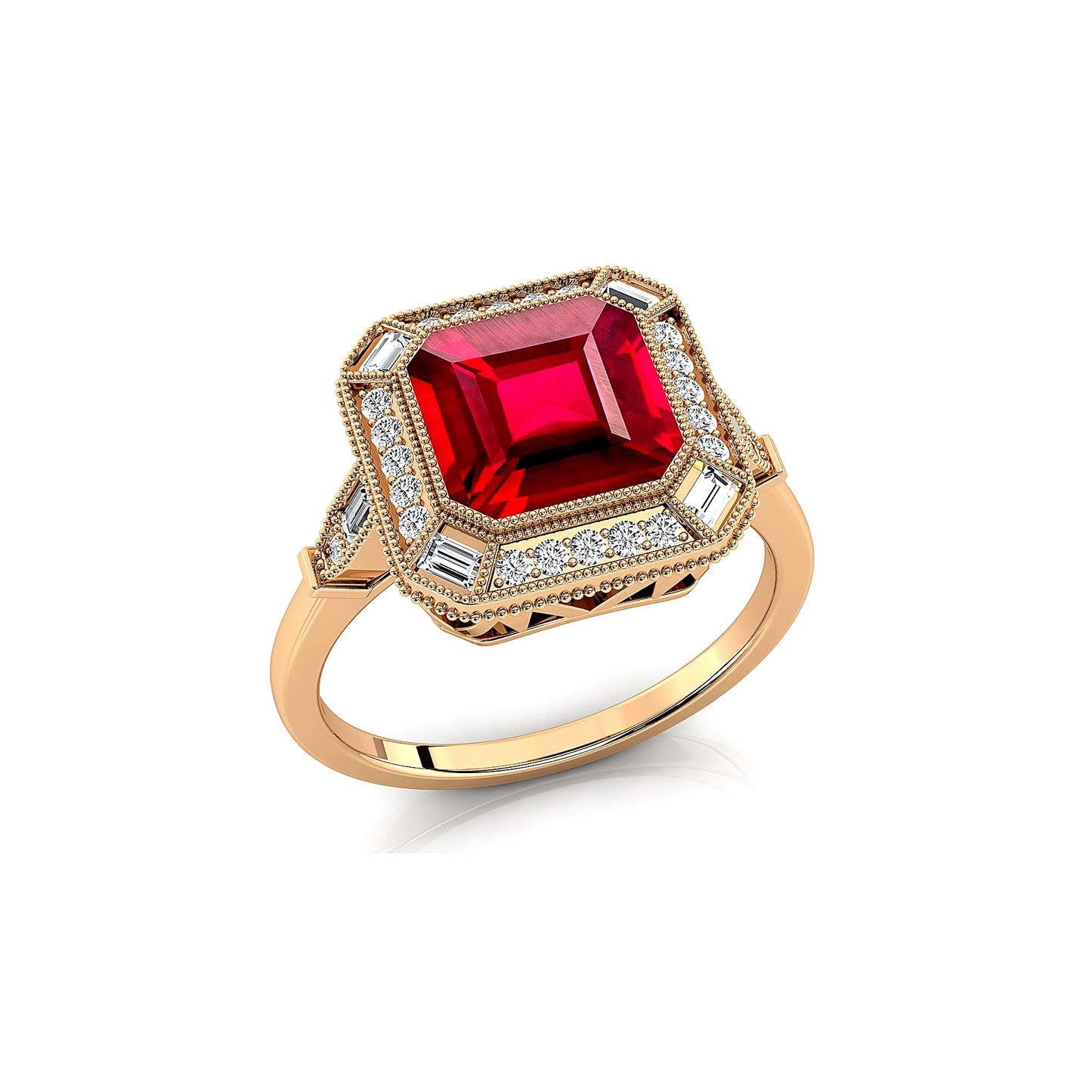 Beautiful Handmade Classic Halo Solitaire Engagement Ring in 18k Solid Gold Lab Ruby Real Diamonds Wedding Gift Rhodium Plated