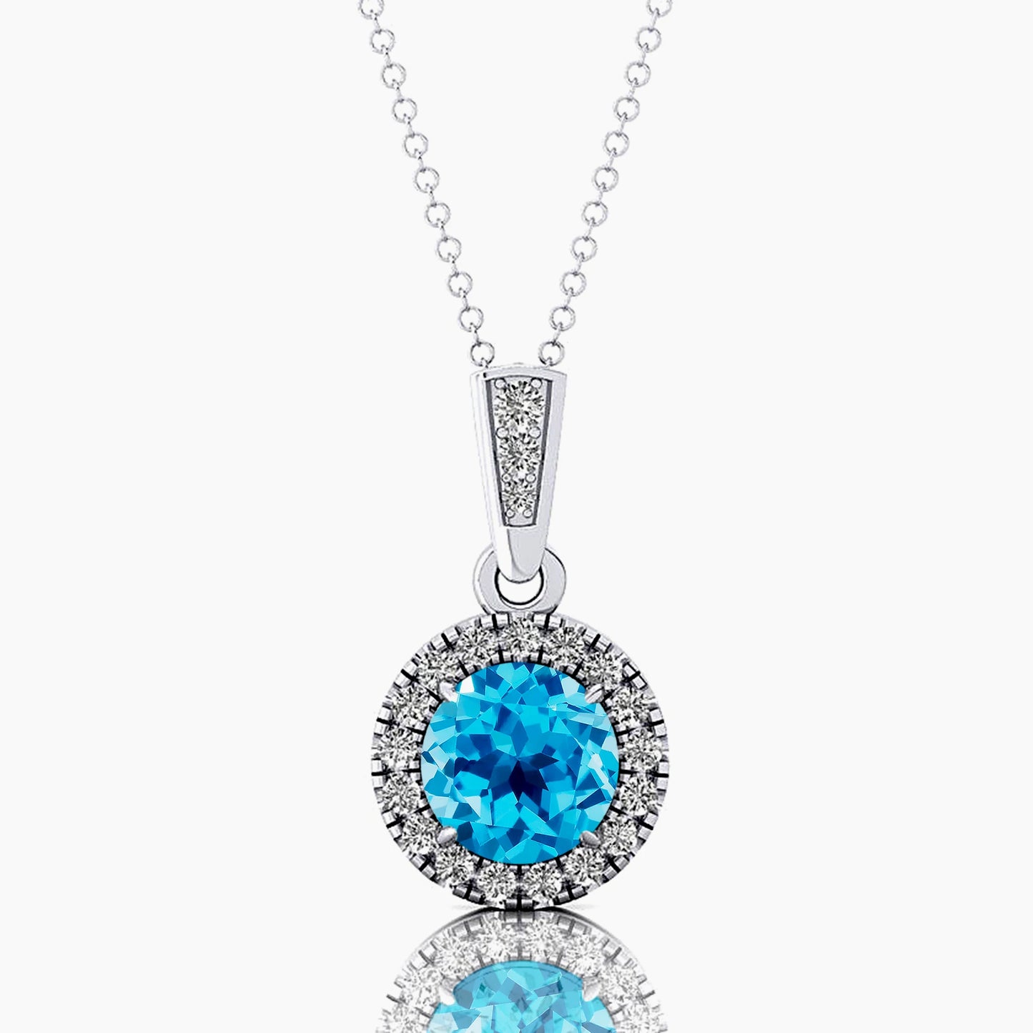 18Kt Solid Gold Cute Rhodium Plated Natural for Blue Topaz Pendant Necklace Real Diamond Women's All Occasion Gift OEM ODM