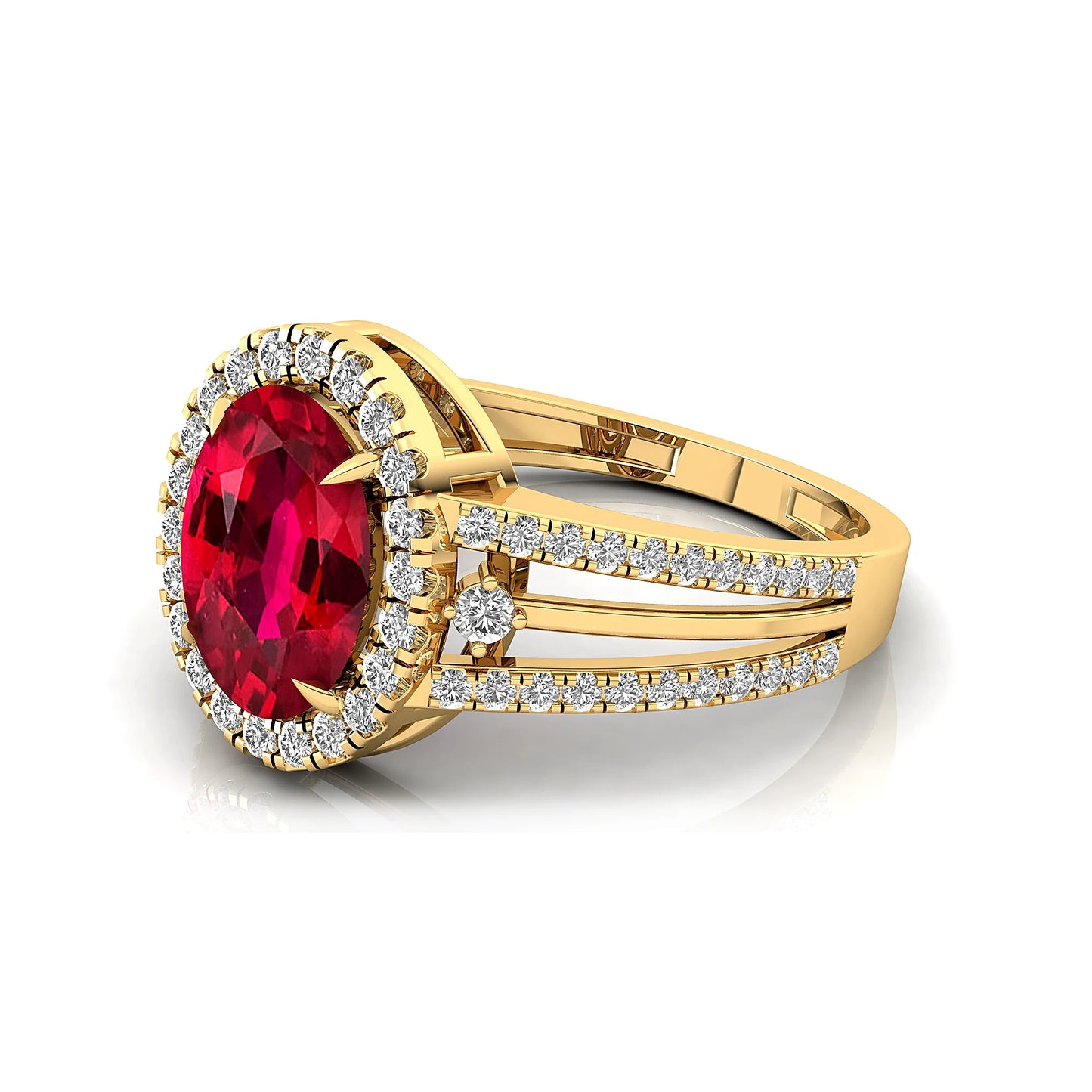 14K Gold IGI Certified Lab Grown Ruby & Natural Diamond Split Band Design Solitaire Rings Luxury Party Wedding Birthstone Ring