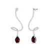 Natural Garnet Gemstone Real Spiral Diamonds Long Dangling Drop Earrings 18K Solid Gold Rhodium Plated Wedding Gift For Her
