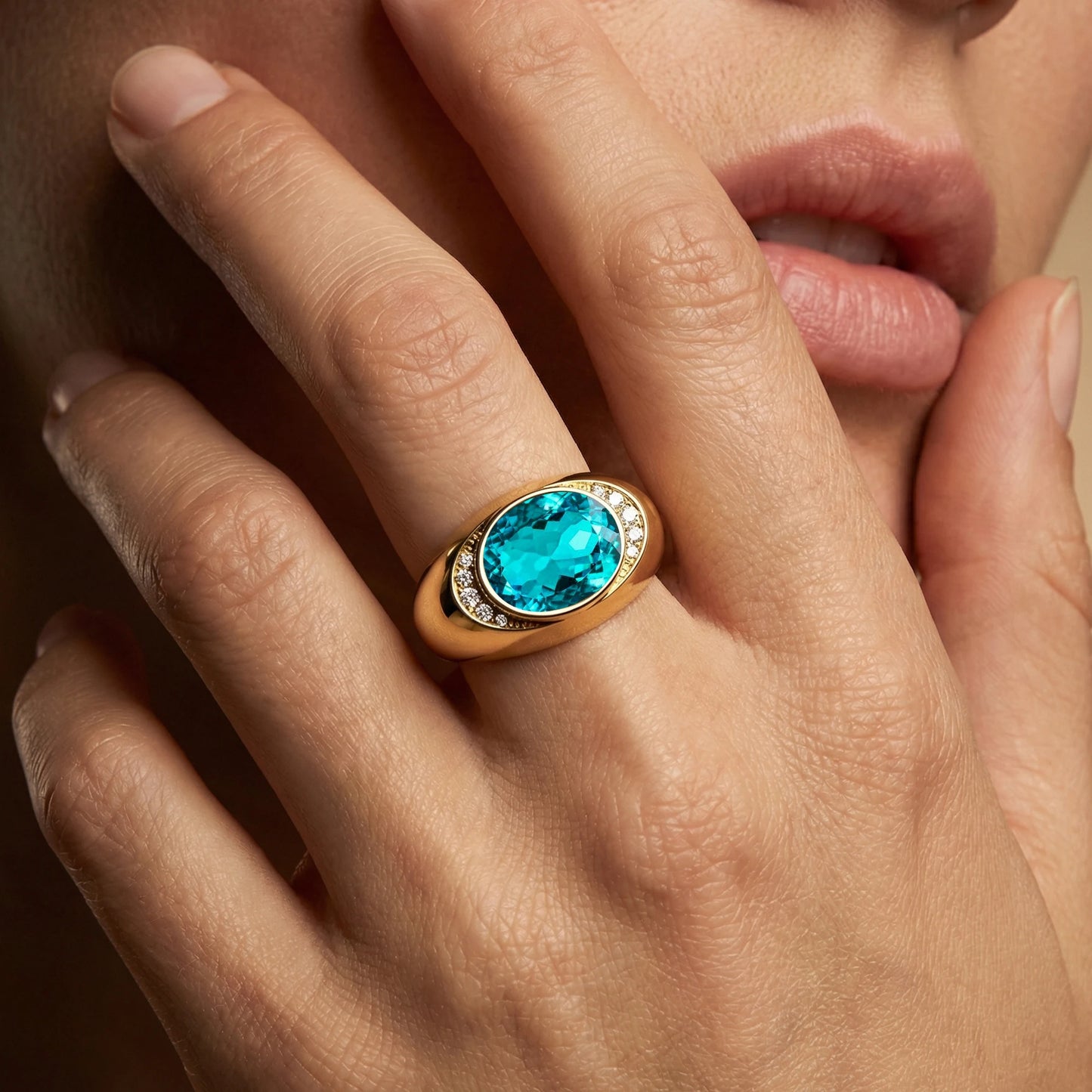 Luxurious Wedding 18k Solid Gold Rhodium Plated Signet Ring Studded Real Diamonds and Lab grown Paraiba Tourmaline Gemstone