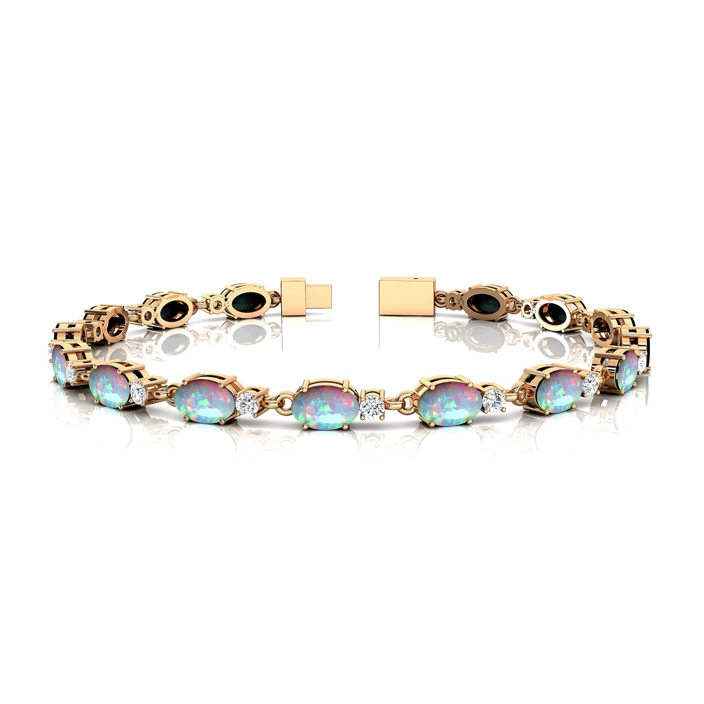 Natural Round Cut Ethiopian Opal 14K Gold Tennis Bracelet-Engagement Anniversary Gift & Party Fashion Jewelry