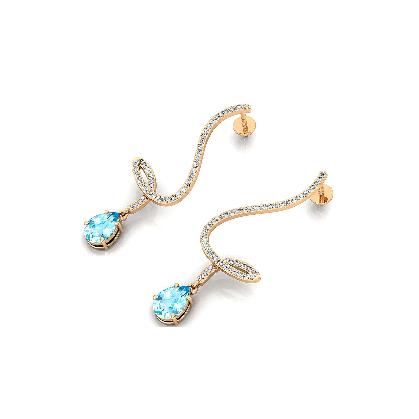 18k Solid Gold Trendy Long Dangling Drop Earrings Natural Aquamarine Gemstone & Real IGI Certified Diamonds Earrings For Her
