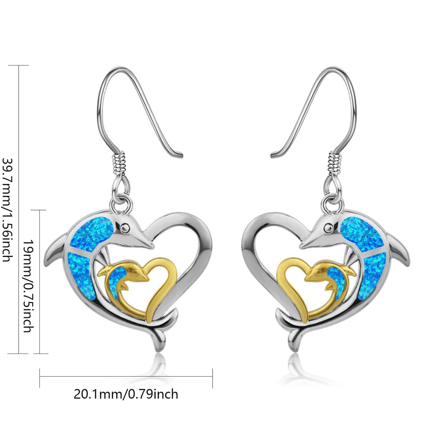 Aobao Trendy Opal Pendant Earrings with Dolphin Animal Design Brass & Copper Alloy Gift