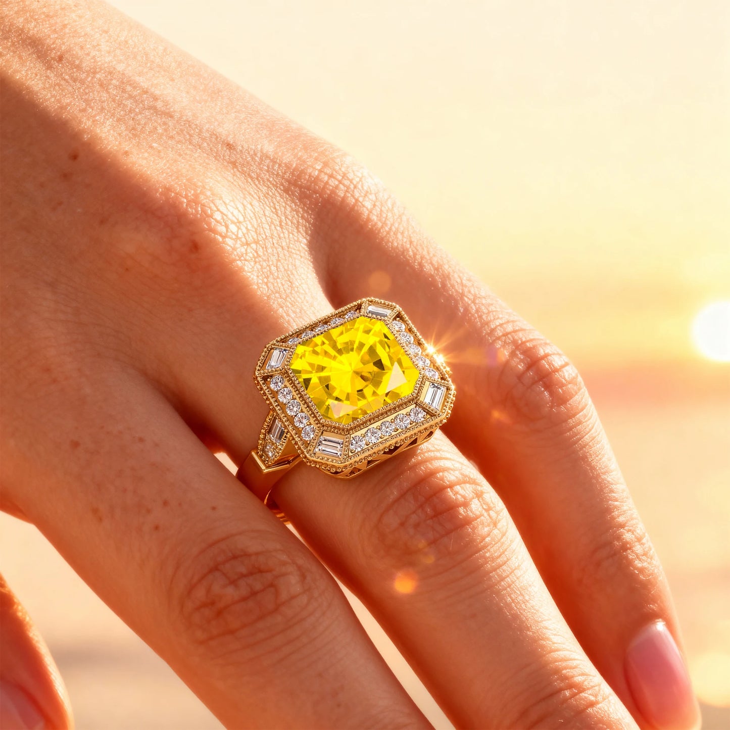 Lab Grown Yellow Sapphire Gemstone Diamonds Wedding Engagement Rings Fine Jewelry 14k 18kt Solid Gold Gemstone & Diamond Rings