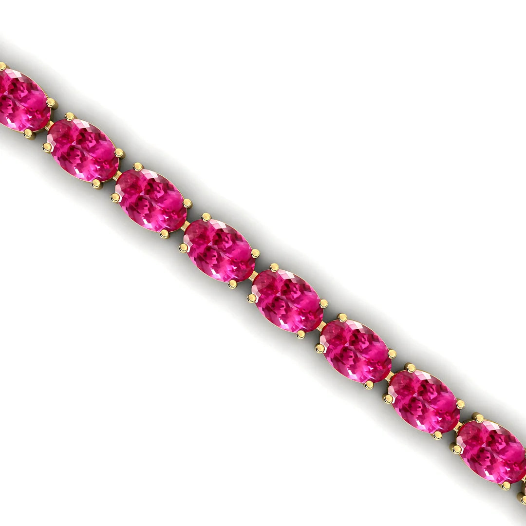 14K Pure Gold Natural pink Sapphire Tennis Bracelet Oval Cut 6x4mm Precious Gemstone Stylish Tennis Bracelet For Wedding Parties