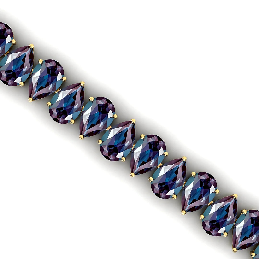 14K Gold Pear Cut Lab Grown Alexandrite Stone Women's Tennis Chain Bracelet Hand Bracelet Fine Jewelry Women Tennis Bracelet