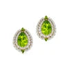 Luxurious Cute Halo Pear Cut Stud Earrings for Women Natural Peridot Gemstone and Real Diamonds Halo Studs 14k Solid Gold Gift
