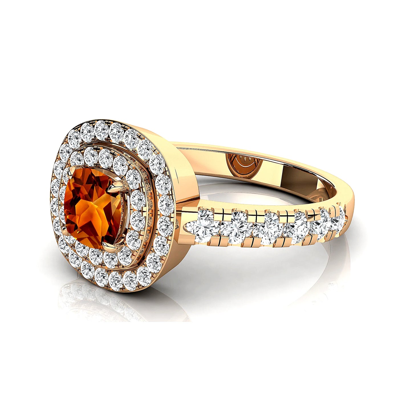 Exquisite Dainty 18k Solid Gold Natural Citrine Gemstone Real White Diamonds Premium Wedding Bridal Rings Rhodium Plated Classic