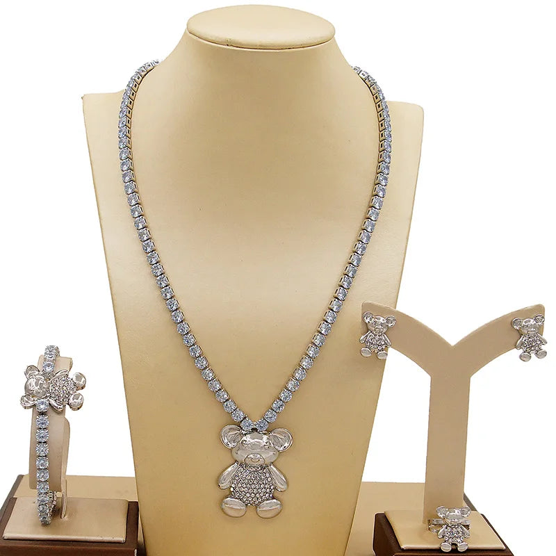 Zhuerrui Crystal Big Teddy Bear I Love You Jewelry Sets 18 Karat Brazil's Golden Hug and Kiss Girls Teddy Fine Jewelry Set X0071