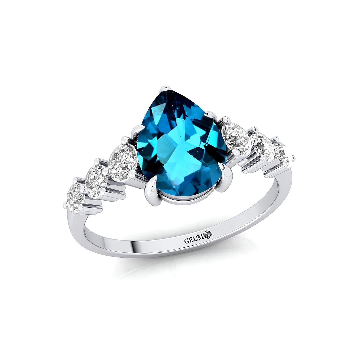 Wholesale Engagement Wedding Minimalist Classic Jewelry 18k Solid Gold Bridal Ring Adorned Natural London Blue Topaz Gemstone